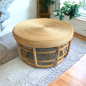 Pencil Reed Rattan Round Coffee Table or Side Table