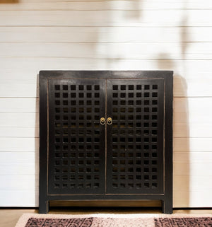 2 Door Lattice Black Cabinet