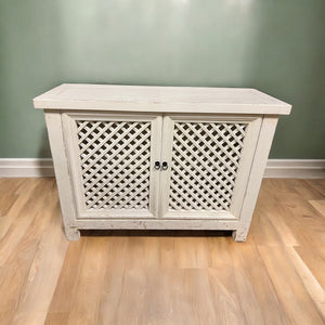 2 Door White Diagonal Lattice Cabinet