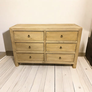 6 Drawer Natural Elm Wood Dresser – Farmhouse Chic with Brass Accents 🌿✨