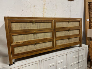 Handmade Teak & Cane 6-Drawer Dresser – Imported from Indonesia ✨🌿