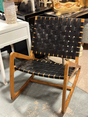 Handmade Teak & Leather Rocking Chair ✨🌿