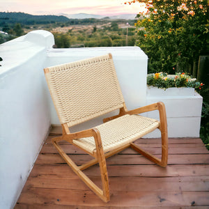 Teak and Natural Rope Rocking Chair