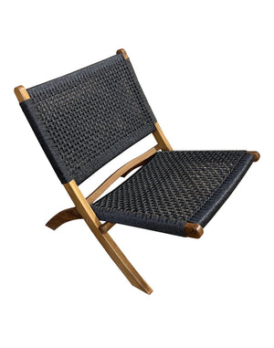 Lazy Folding Teak & Synthetic Rattan Chair - Black