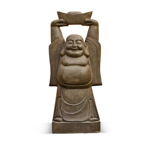 52" Black Stone Laughing Buddha